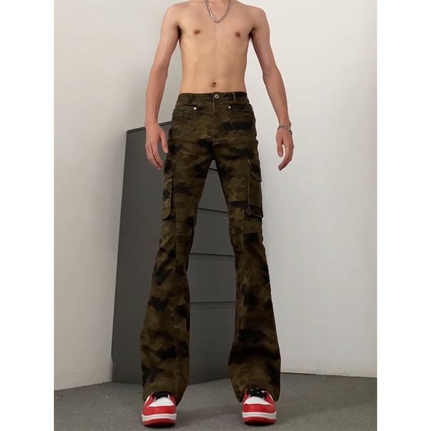 American Retro Jeans High Street Logging Camouflage Overalls Men's Tall Micro-pull Pants_mkmklike.com