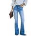 Vintage Light Blue Distressed Denim Flare Pants For Women - High Waist Stretchy Bootcut Jeans With Raw Hem - Retro 70s Style_mkmklike.com