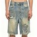 Men's Distressed Denim Shorts, Vintage Washed Light Blue Casual Relaxed Fit 5-Pocket Cargo Shorts For Summer Street Style_mkmklike.com
