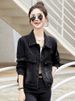 Chicco Black Short Denim Jacket For Women, Spring And Autumn New Loose Fit Versatile Casual Slimming Top_mkmklike.com