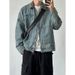 Collar Zipper Large Pocket Denim Jacket Retro Workwear Loose Casual Trend Top Jacket_mkmklike.com