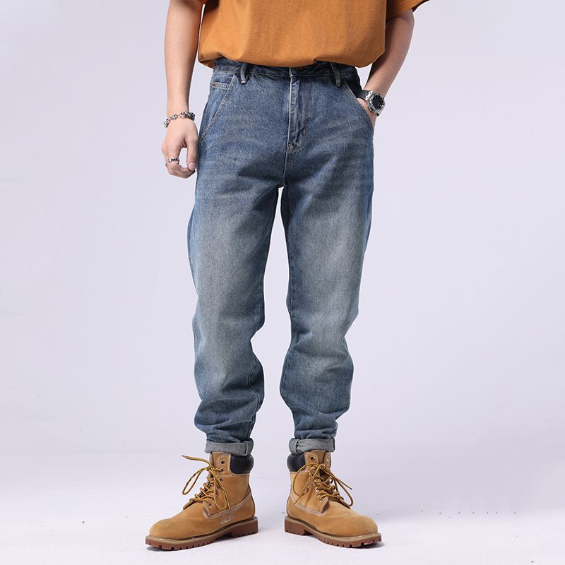 Men's Clothing Trendy Japanese Loose Harem Trousers Spring And Summer Style Slightly Tapered Hole Patch Casual Versatile Trendy Jeans For Men_mkmklike.com