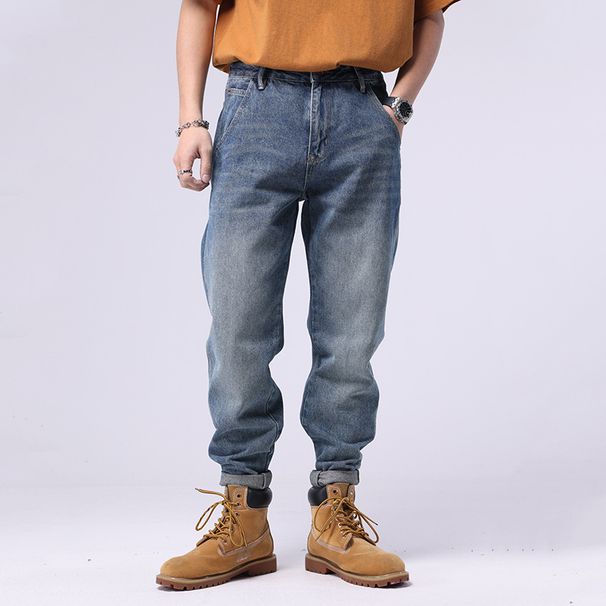 Men's Clothing Trendy Japanese Loose Harem Trousers Spring And Summer Style Slightly Tapered Hole Patch Casual Versatile Trendy Jeans For Men_mkmklike.com