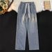 Men's Light Wash Retro Harem Jeans Loose Straight Leg Casual Wide Leg Cropped Trousers_mkmklike.com