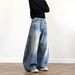 "Graffiti-Script Distressed Jeans – Vintage Hip-Hop Wide-Leg Denim With Hand-Painted Lettering (S-3XL)"_mkmklike.com