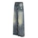 Men's High-Waist Skinny Jeans Retro Washed High Street Style With Lightning Stripe Design Loose Fit Denim_mkmklike.com