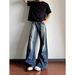 Cross-border Retro Ink Splashing Design Old Scimitar Slightly Pulled Jeans Men's American High Street Loose And Thin Wide-leg Pants_mkmklike.com