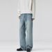 LKTM Men's Light Blue Washed Whiskered Jeans Spring Summer Trendy Versatile Loose Straight Leg Trousers Unisex Archer0603 Apparel_mkmklike.com