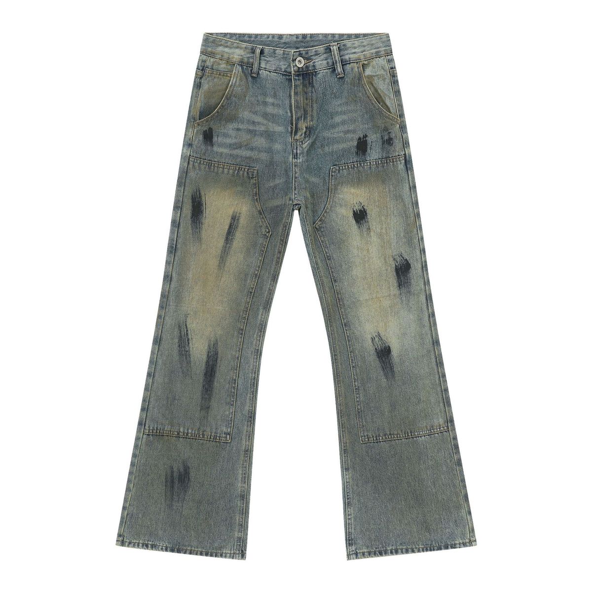 Streetwear Vintage Washed Jeans – Hand-Painted Graffiti Straight-Leg Bootcut Denim Pants For Men & Women_mkmklike.com