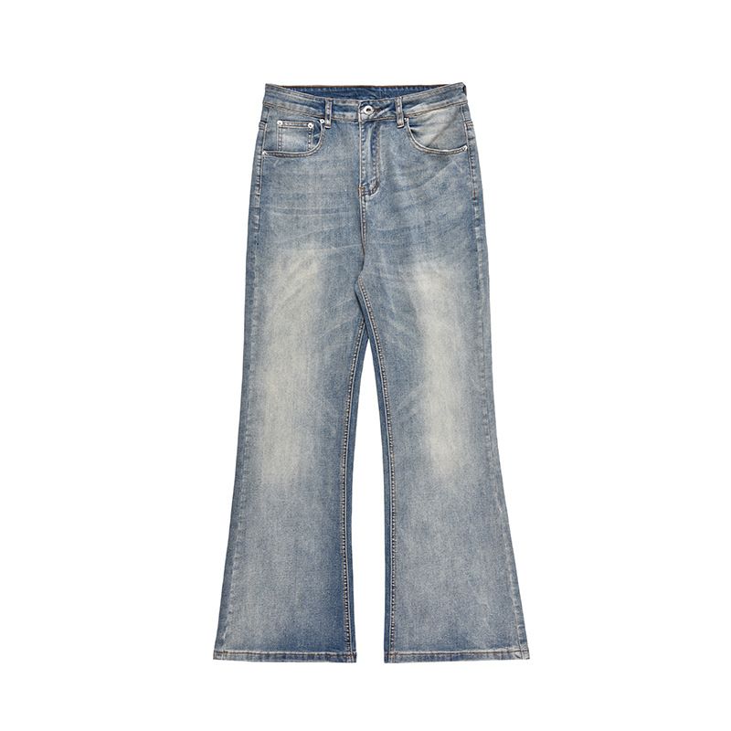 Men's Clothing Casual Distressed Flared Jeans For Men And Women Slim Retro Cleanfit Straight Loose Floor Length Trousers_mkmklike.com