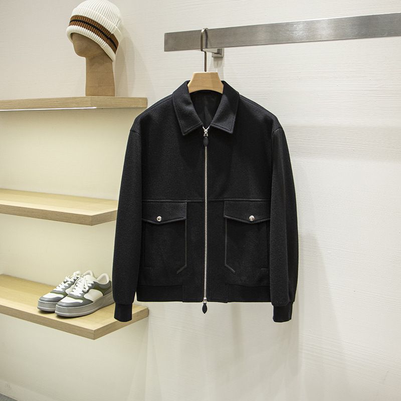 BUT Version Simple Business! Wool Blend Patchwork Sheepskin Collar Thickened Men's Jacket Coat_mkmklike.com