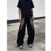 2026 Eco-friendly Fabric Niche Black Embroidery Washed Jeans Men's Trendy Brand Loose Street Teenager Straight And Micro-pull Pants_mkmklike.com