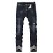 Men's Stretchy, Stylish Black Jeans With A Multi Layered Design, Slim Fit, Straight Leg, Suitable For All Seasons._mkmklike.com