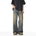 Small Niche Worn-Out Washed Straight Jeans For Men In Autumn, Loose And Versatile Wide Leg Floor Length Pants_mkmklike.com
