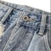 Men's Summer Trendy Denim Shorts Light Blue Washed Frayed Edges Loose Straight Leg Jeans_mkmklike.com