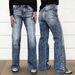 Women's Washed Stretch mid Rise Casual Straight Leg Jeans Versatile Fashionable Cotton Denim for Spring/Autumn Summer_mkmklike.com