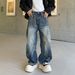 Retro Streetwear Distressed Jeans For Men - Vintage Washed Blue Denim Pants With Lightning Crack & Clean Fit Design (Blue, S-3xl)_mkmklike.com