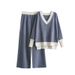 Women's Clothing autumn and winter new V neck contrast color knit sweater loose wide leg pants two piece suit_mkmklike.com