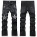Slim Fit Stretch Patchwork Color Blocked Rhinestone Embellished Black Flared Jeans For Men High Street Style Export Quality_mkmklike.com