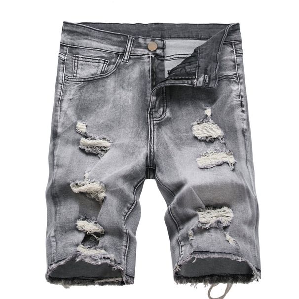 2025 New Trendy Washed And Perforated Capris Men's Denim Shorts_mkmklike.com