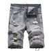 2025 New Trendy Washed And Perforated Capris Men's Denim Shorts_mkmklike.com