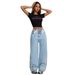 Women's Clothing Fashion Wide Leg Jeans Fashionable Snow-Washed Wide-Leg Jeans With Bow Detail – High Waist, Comfort Fit, Classic Blue For Women_mkmklike.com