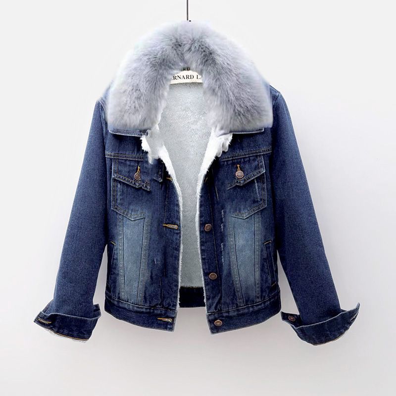 Faux Fur-Lined Denim Jacket – Detachable Shearling Collar Winter Coat With Classic Workwear Silhouette (S-5XL, Dark/Light Blue Washed)_mkmklike.com