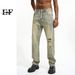EF JEANS | 2023 Four-season New Casual Straight Korean Version Slim-fit Ripped Mud Yellow Denim Trousers For Men And Women_mkmklike.com