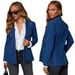 Women's Washed Blue Denim Blazer Jacket, Slim Fit Casual Office Wear, Stretch Comfort, Classic Western Style, S/M/L/XL_mkmklike.com