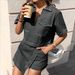 K New V-neck Short Sleeved Loose Irregular Denim Suit For Women_mkmklike.com