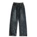 Unisex American Retro High Street Style Double Stitched Jeans Straight Wide Leg Pants Monkey Pocket Embroidered_mkmklike.com
