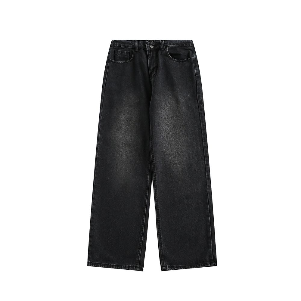 CATTEEIUS Men's Washed Straight-Leg Jeans Vintage Blue Relaxed Fit Casual Streetwear Denim Pants_mkmklike.com