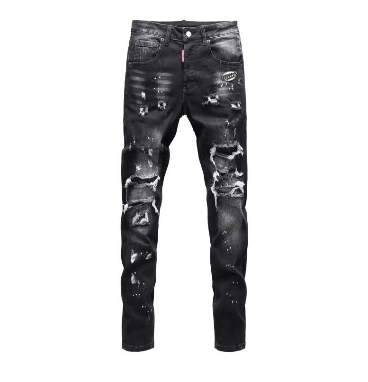 Men's Clothing Luxury Ripped Patch Jeans For Men Slim Fit Skinny High Waist Elastic Casual Trousers Nostalgic Washed_mkmklike.com