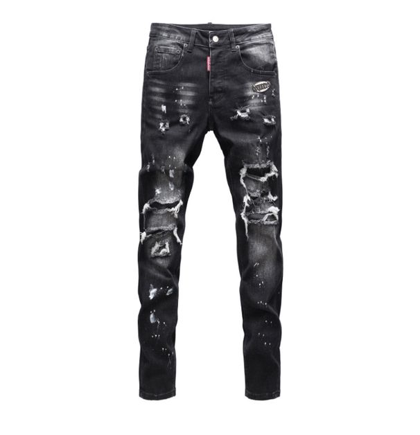 Men's Clothing Luxury Ripped Patch Jeans For Men Slim Fit Skinny High Waist Elastic Casual Trousers Nostalgic Washed_mkmklike.com