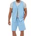 Men's Cotton And Linen Suit Casual Sleeveless Cardigan Shorts Two-Piece Suit_mkmklike.com