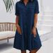 Women's Clothing Denim Dress Solid Color Plus Size Dress Plus Size Denim Dress – Oversized Cotton Shirt Dress (Light Blue, Dark Blue, Black)_mkmklike.com