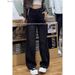 Black Fleece-Lined Wide-Leg Jeans Women, New Autumn And Winter Style, Petite Floor-Length Pants, Slimming Straight-Leg_mkmklike.com