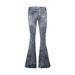 Vintage American Flare Jeans For Women - High Waisted Stretchy Denim Pants With Distressed Wash, Retro Streetwear Style_mkmklike.com