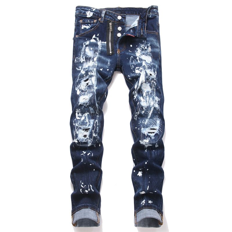 Men's Clothing Men's Stretchy Slim Fit Ripped Jeans Side Zipper High End Retro Casual Style Trousers Best Selling_mkmklike.com