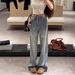 Women's Light Blue Flared Jeans With Firework Rhinestone Details – Fleece-Lined Winter Pants, High-Waisted Straight-Leg Denim For A Slimming Look_mkmklike.com