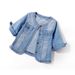 Women's Lightweight Denim Jacket, 3/4 Rolled Sleeve Round Neck Jean Coat, Casual Loose Fit Washed Denim Outwear For Daily Street Wear, Soft Breathable_mkmklike.com