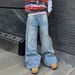 Men's Oversized Vintage Washed Denim Jeans - Streetwear High Waist Wide Leg Trousers With Distressed Detailing_mkmklike.com