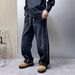 Men's American Washed Striped Jeans Casual Loose Fit Straight Leg Pants With Drawstring And Elastic Waist For Spring And Autumn_mkmklike.com