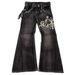 Y2K Punk Streetwear Jeans For Women - Distressed Embroidered Flared Pants With Gothic Style, Low-Rise & Vintage Design_mkmklike.com