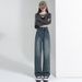 Retro Straight-leg Jeans For Women, New Versatile High-waisted Slim-fit College Style Petite Drapey Wide-leg_mkmklike.com