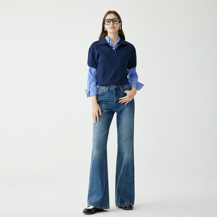 Trendy & Elegant High-Waisted Flare Jeans For Women - Stretchy Denim Wide-Leg Pants With Vintage Wash_mkmklike.com