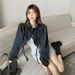 Chicco Spring And Autumn New Hong Kong Style Loose Slimming Versatile Long Sleeve Top Short Drawstring Denim Jacket Women's_mkmklike.com
