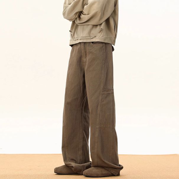 Men's High Street Distressed Workwear Jeans – Oversized Cargo Pants With Vintage Wash & Utility Pockets_mkmklike.com