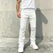Men's White Stretch Slim Fit Jeans With Raw Hem & Patch Details - Urban Streetwear Denim Pants_mkmklike.com