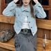 Women's American Retro Striped Denim Jacket Loose Fitting Button down Cardigan Style Casual Short Top Trendy Autumn Wear_mkmklike.com